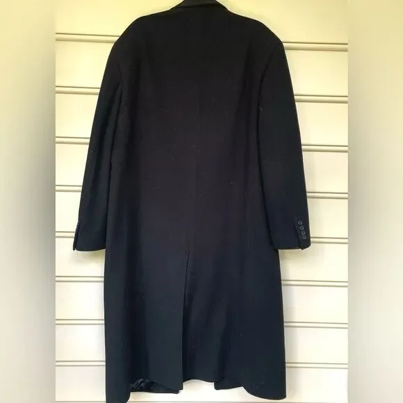 Neiman Marcus Black 100% Wool Trench Peacoat Overcoat Size 44L